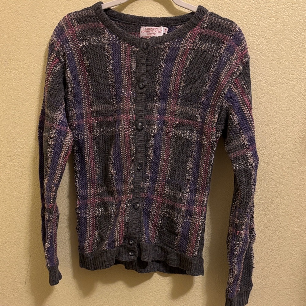 Women's Charcoal Multi-Stripe Button Cardigan Sweater